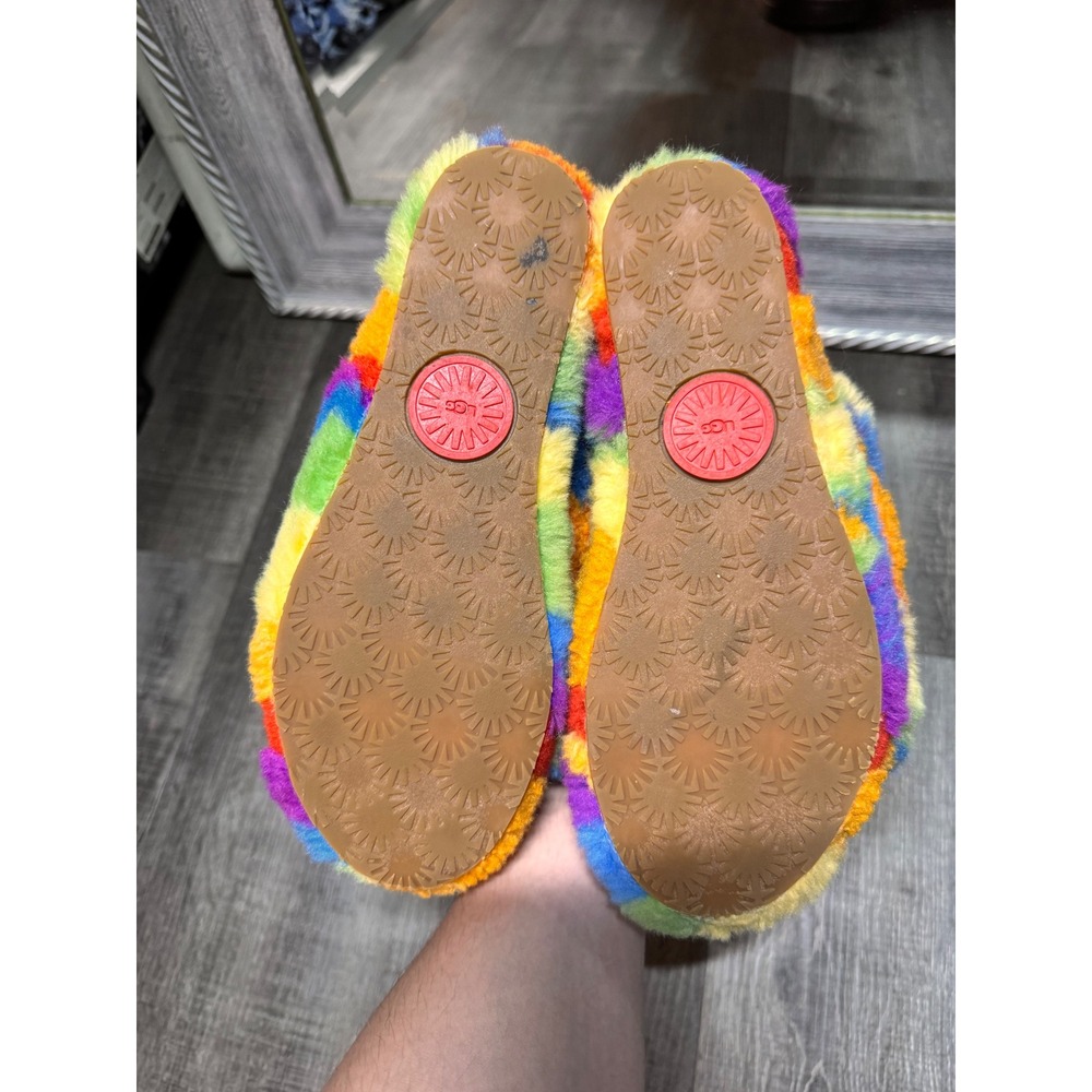 UGG Fluff Yeah Slide Cali Rainbow Striped Sheepskin Slides 1120027 Womens 6 - Picture 3 of 6